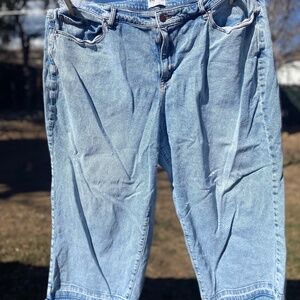 Lane Bryant wide-leg jeans, released/raw hem, light denim, 26